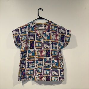 Vintage Dental Patterned Scrub Top